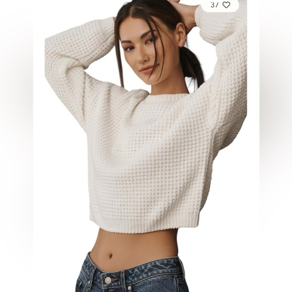 New Misguided Creme Crewneck Cropped Knit Sweater Size Small